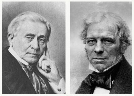 po lewej: Joseph Henry, po prawej: Michael Faraday